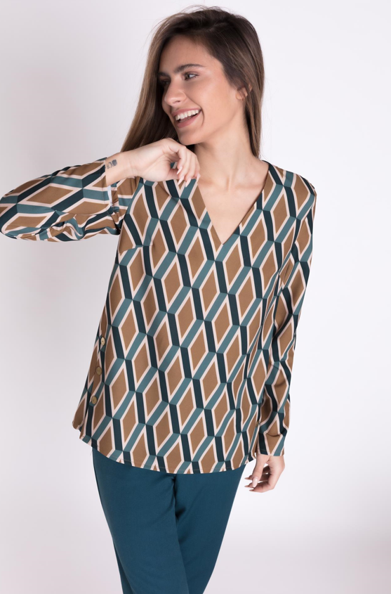 BLUSA SATINADO ESTAMPADO GEOMETRICO