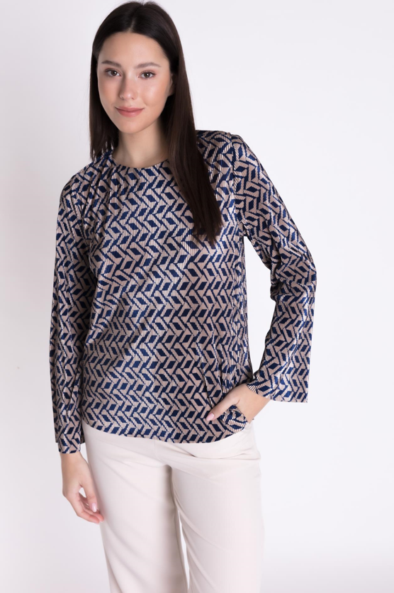 BLUSA AZUL Y PLATA PLIEGUES